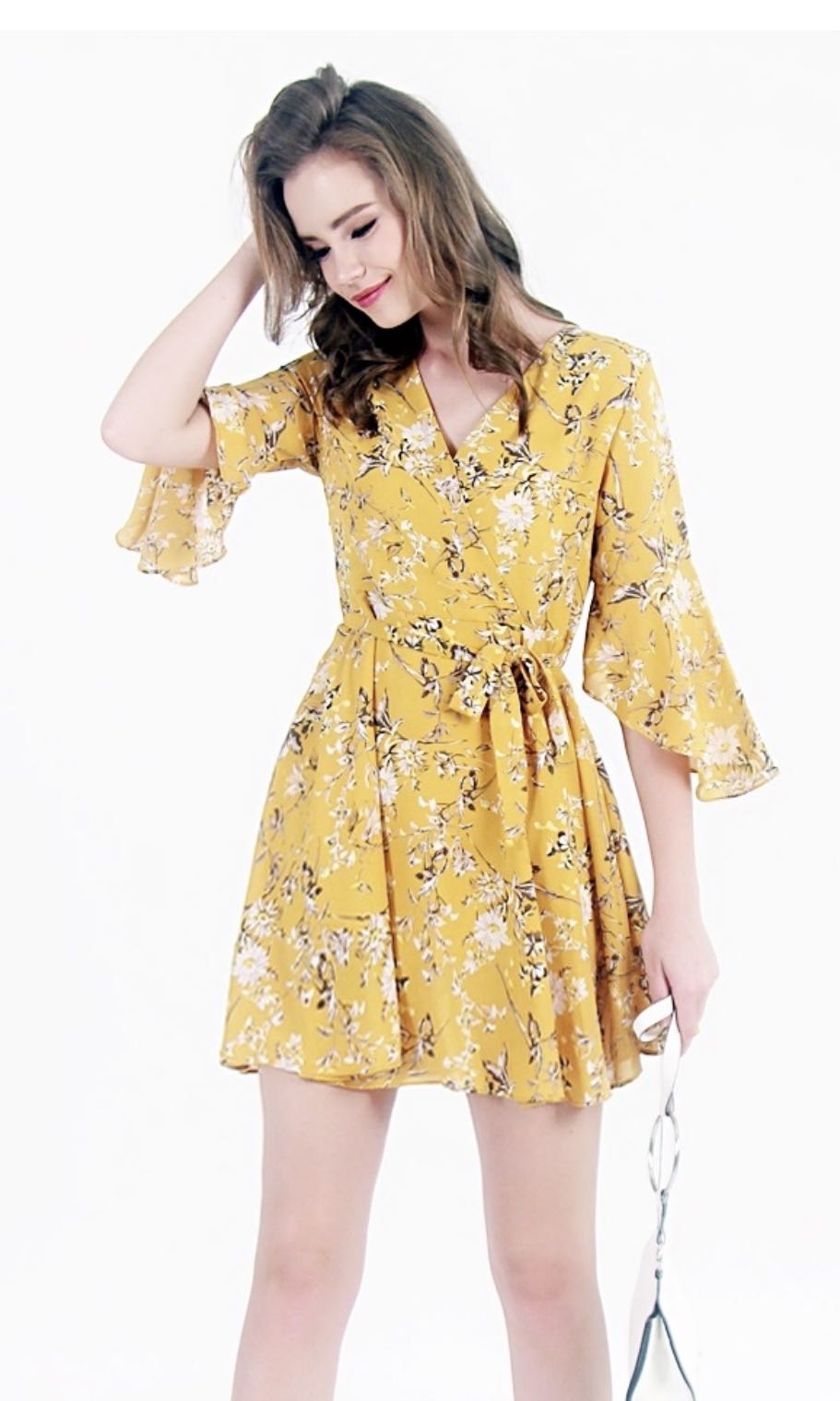 mustard yellow color dress