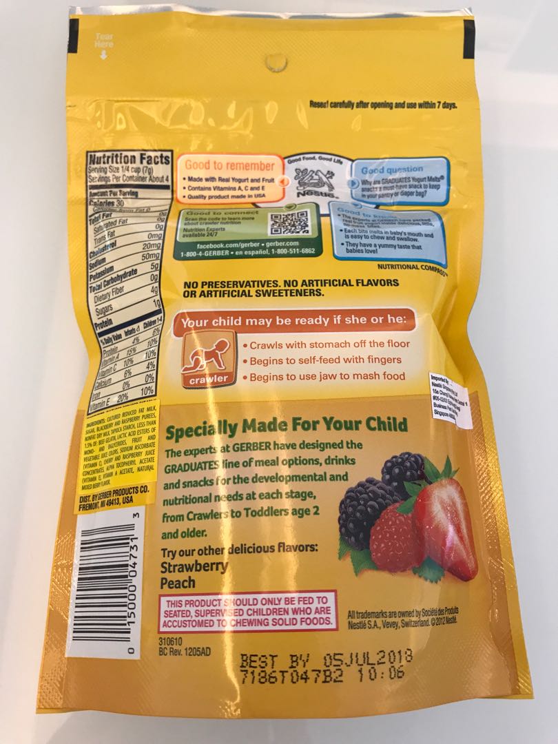 Nestle Cerelac / Gerber Yogurt Melts / Happy Baby Yogurt Snacks, Babies