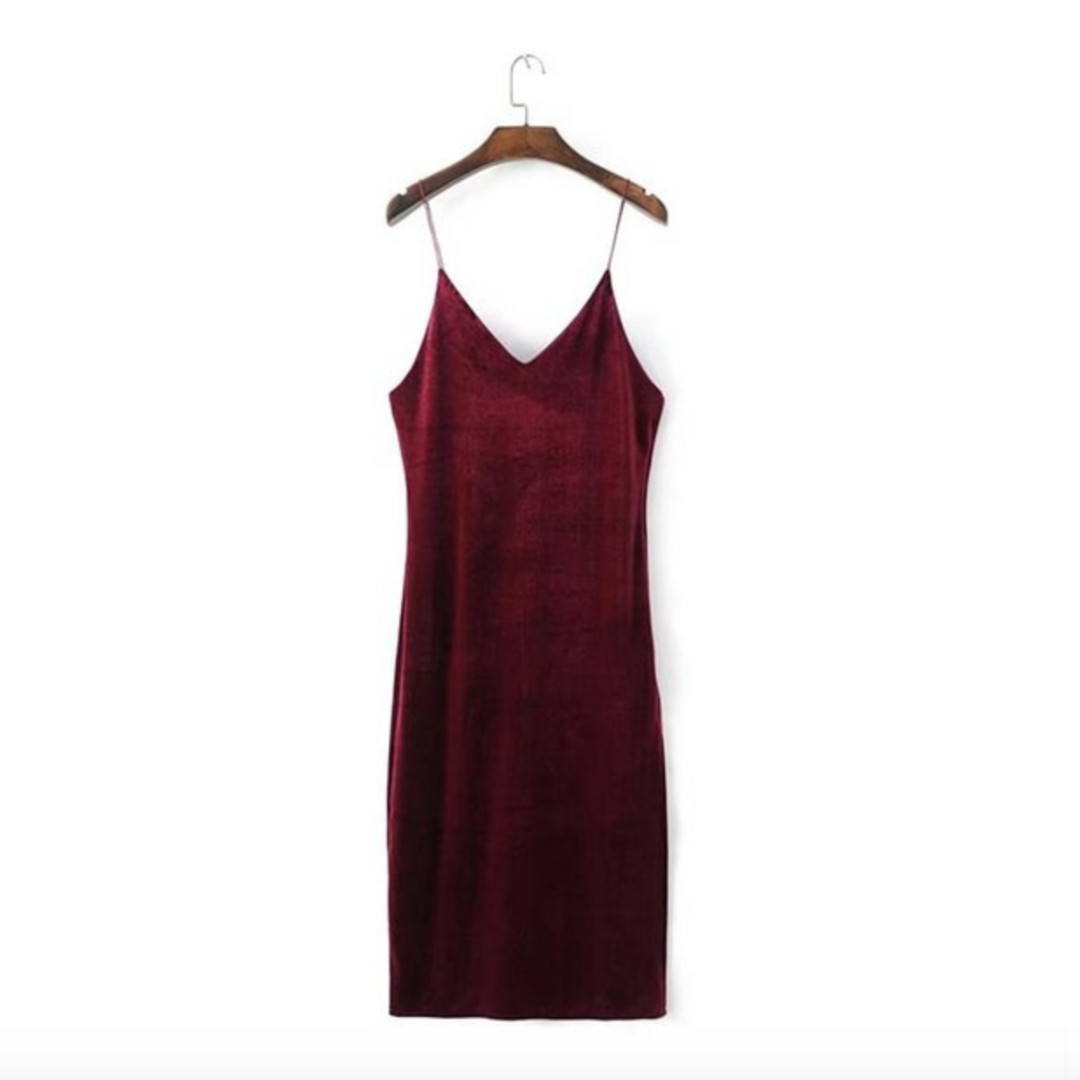 red velvet strap dress