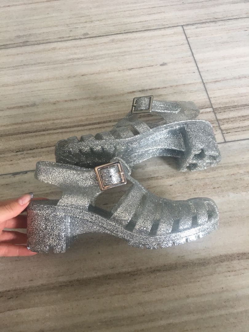 silver glitter jelly shoes