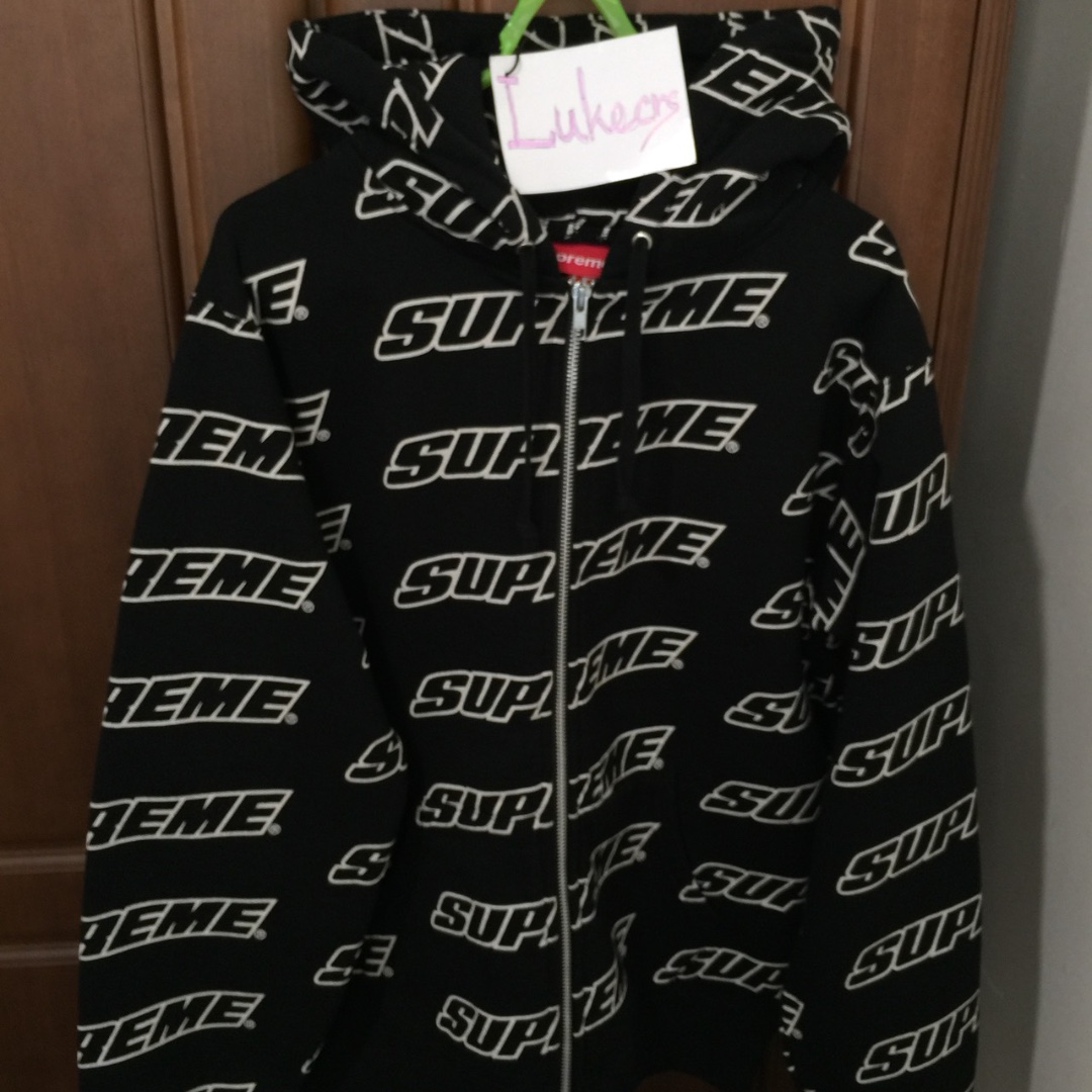 Supreme Repeat Zip Up Hooded Sweatshirt Black S Size, 男裝, 外套及