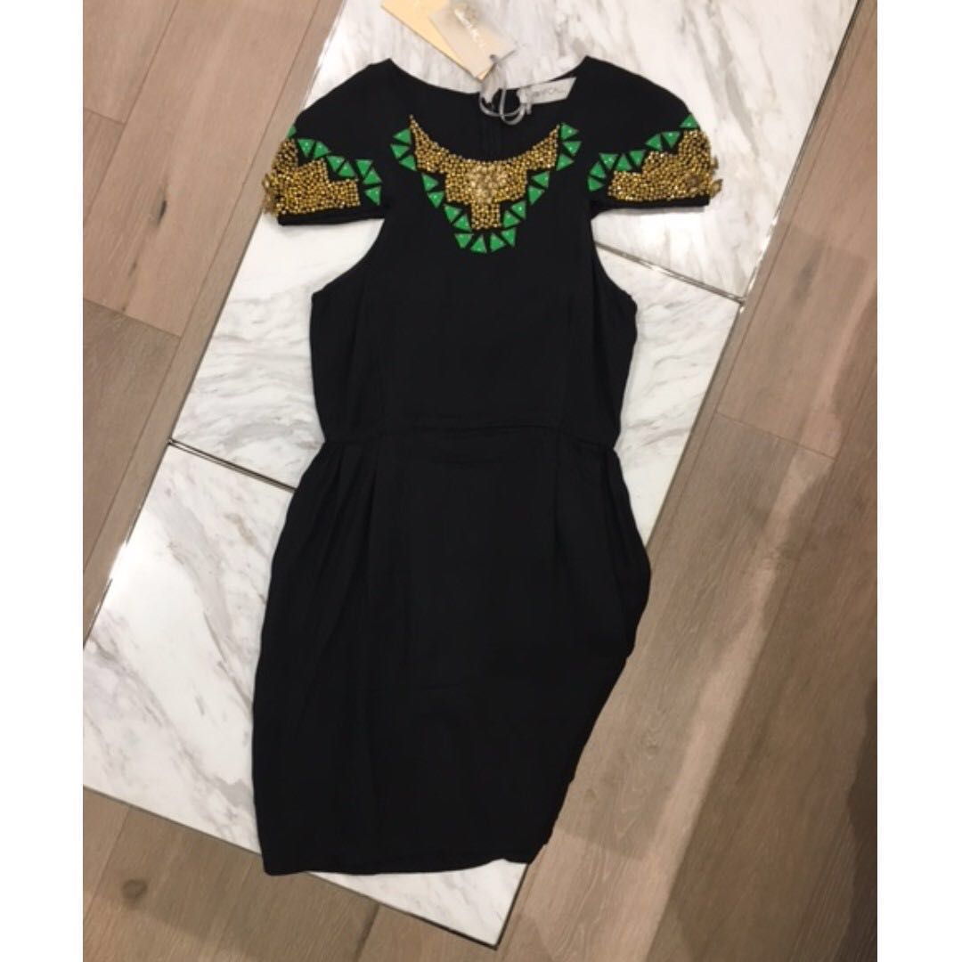 Alice Mccall Black Gold Green Cocktail Going Out Statement Dress