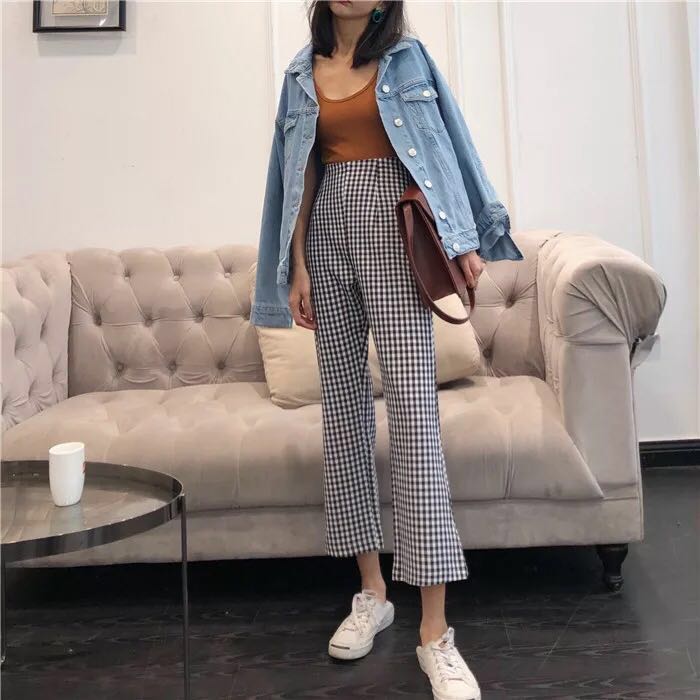 Checkered bell bottom discount pants