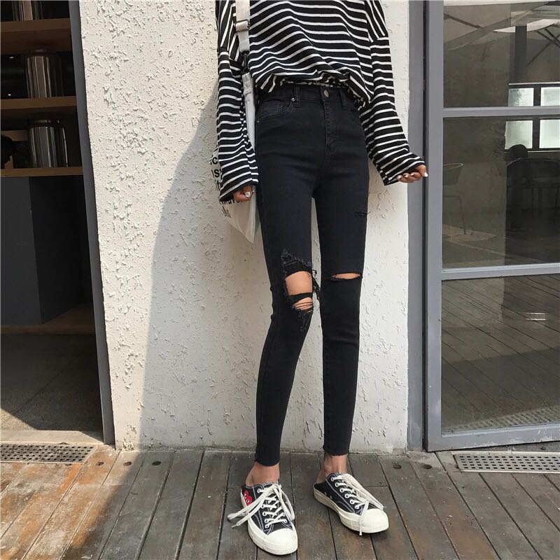 korean black jeans