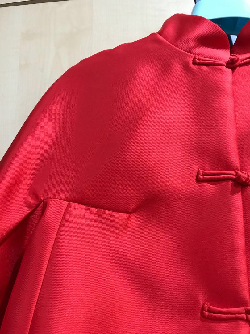 3530252 Red Mandarin Collar Wool Coat