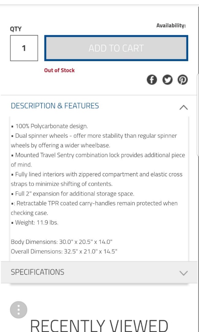 Samsonite HyperFlex 29" Silver luggage bag bought in States, Luxury