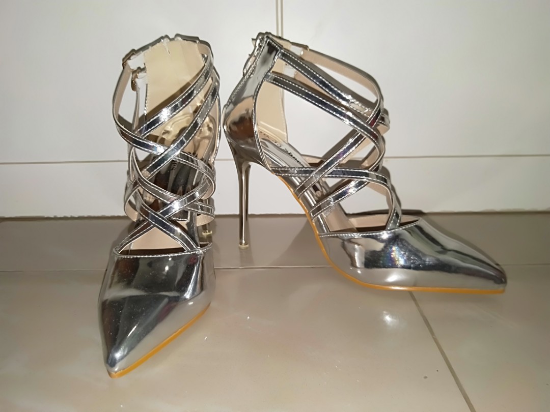 silver criss cross heels