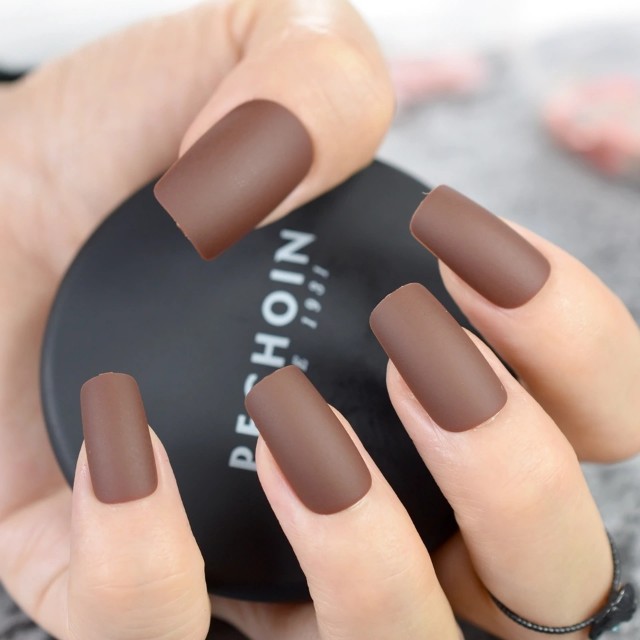 Get Wallpaper Chocolate Brown Fake Nails Matte Frost Full Nails Long Square Nail Art Decoration Tips With Glue Sticker In 10 Sizes Health Beauty Hand Foot Care On Carousell Desktop Wallpaper Free