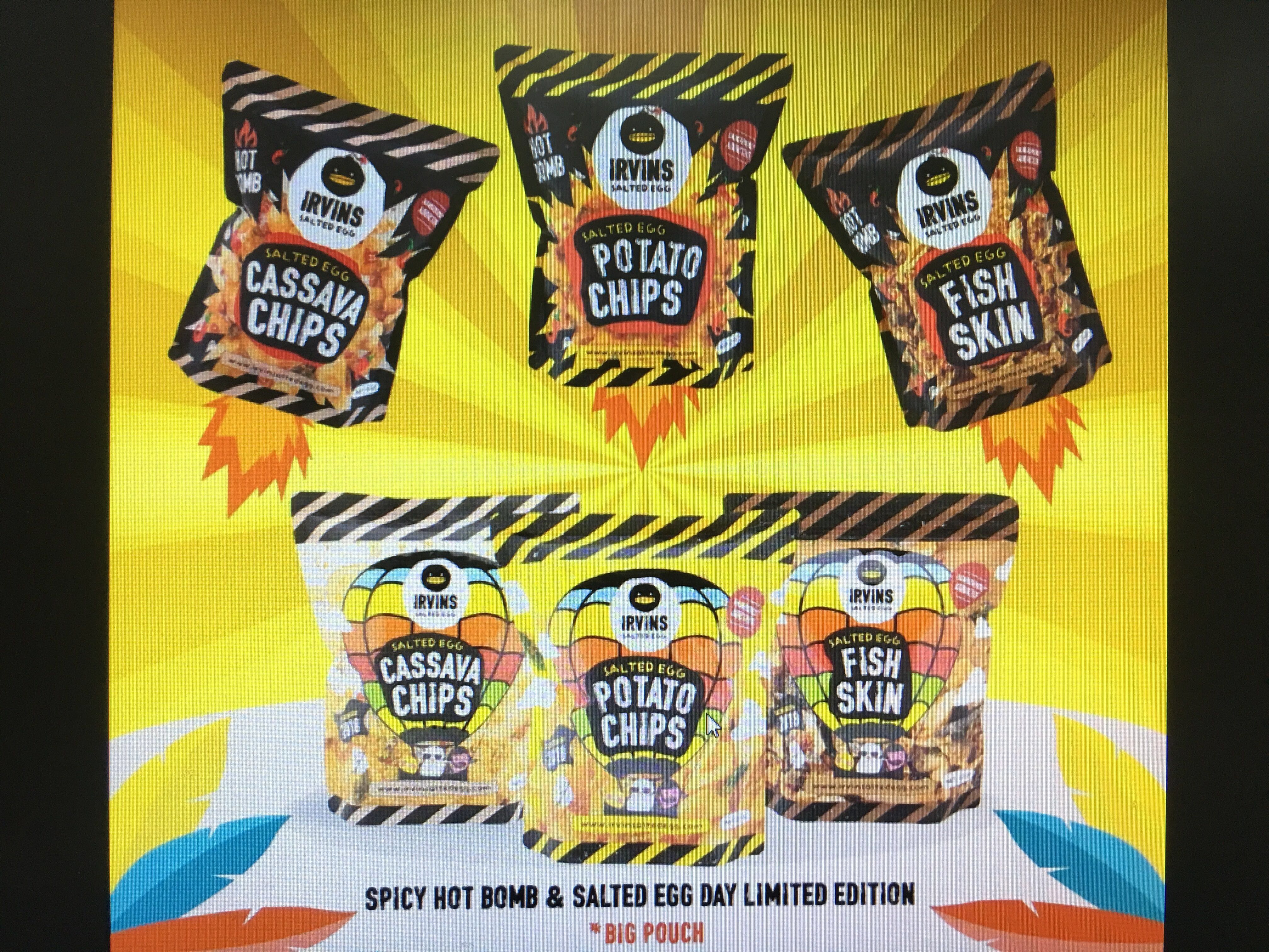 Irvins Hot Bomb Salted Egg Fish skin, Food & Drinks, Packaged & Instant ...