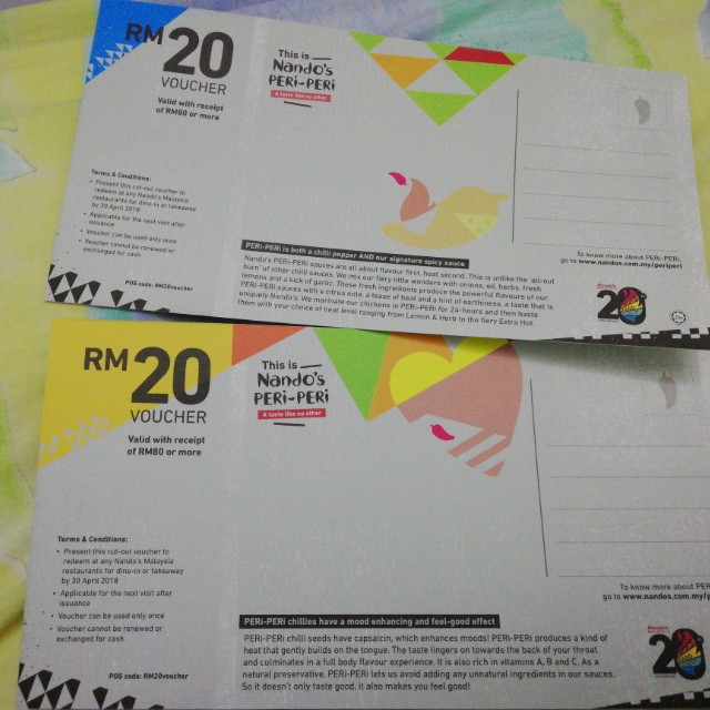 Nando's RM40 cash voucher, Tickets & Vouchers, Vouchers on ...