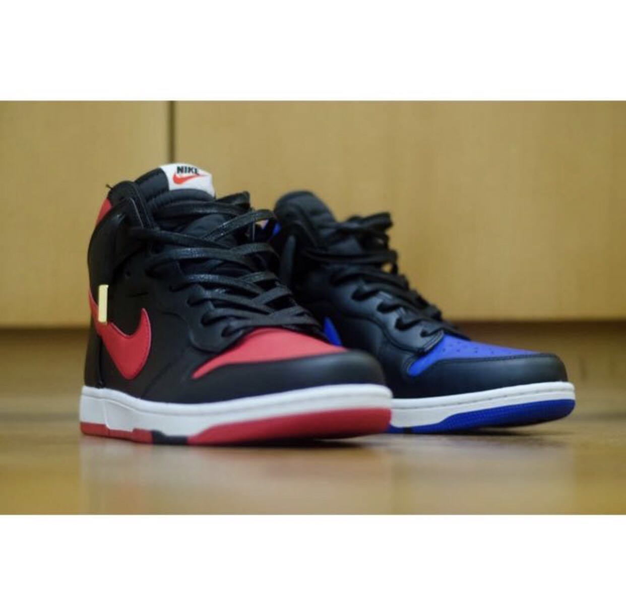 red and blue nike dunks