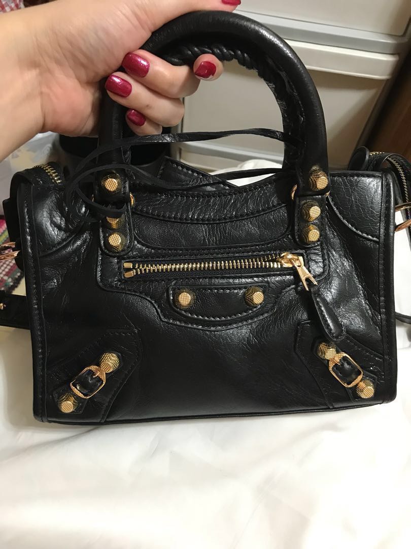 Balenciaga Mini City Black Gold Hardware Luxury Bags  Wallets on  Carousell