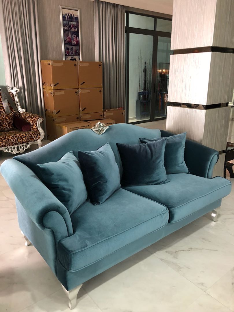 Blue Victorian Sofa Set, Furniture & Home Living, Furniture, Sofas on