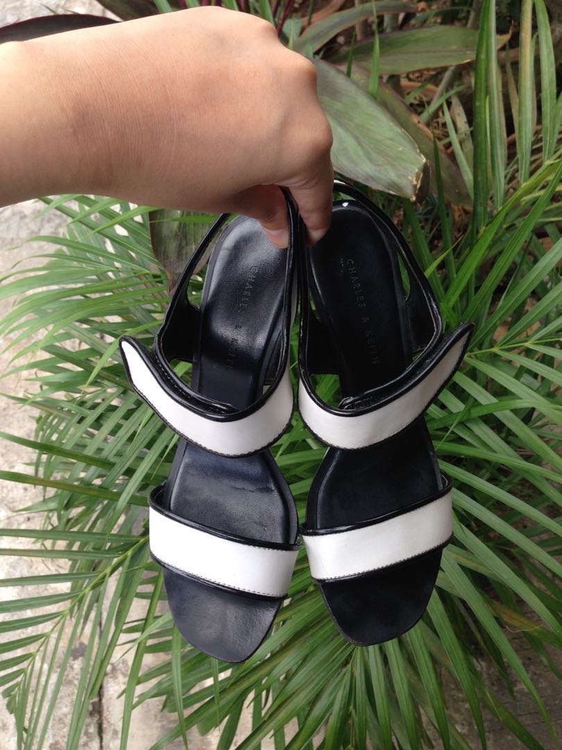 black and white wedges heels