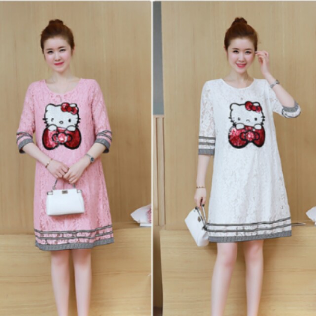 Po Plus Size Cute Hello Kitty Lace Sequins Design A Word Dress
