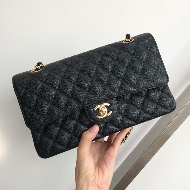 CHANEL Classic Double Flap Caviar Leather Shoulder Bag Black