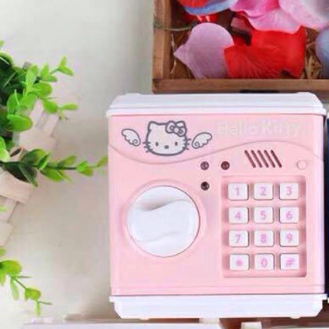 hello kitty savings box piggy bank safe atm toy machine with money detector anti counterfeit strip light with voice