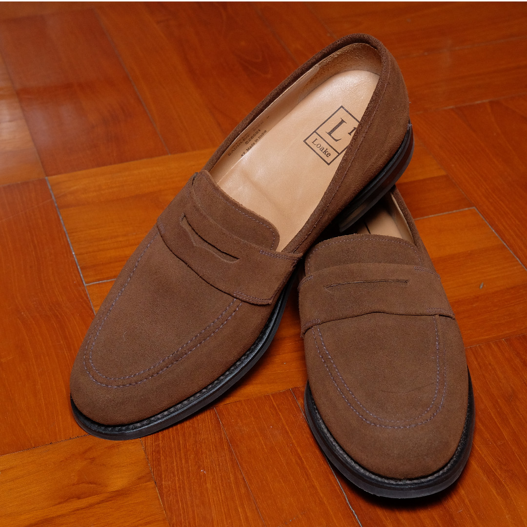 loake 211 penny loafer, brown suede 