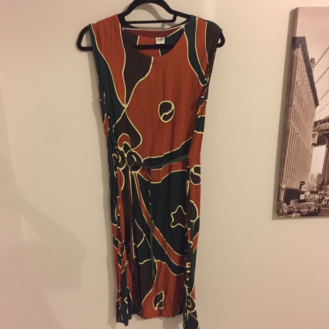 Nana Shop Dress Black Brown Green One Size Fits All Vintage Midi