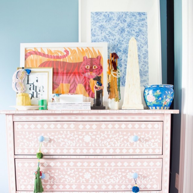 Bone Inlay 4 Drawer Dresser Harlequin Print Furniture Shelves