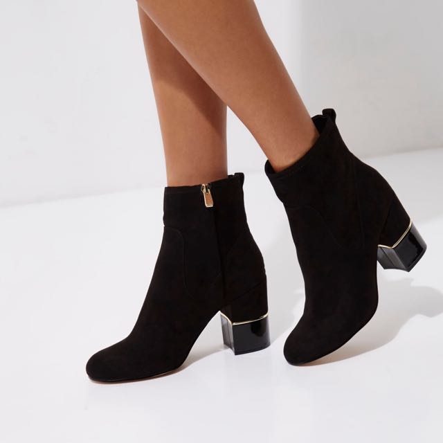 block heel gold trim ankle boots 