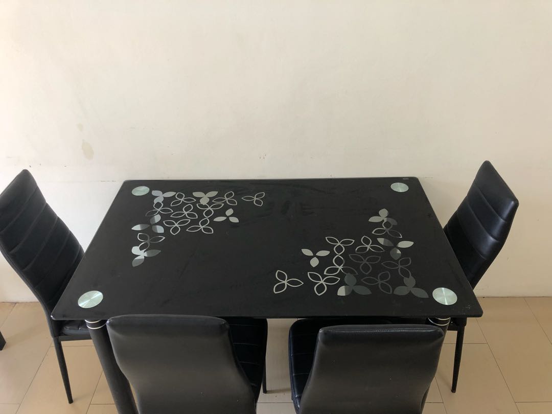 Tempered glass dining table with chairs, Furniture & Home Living ...