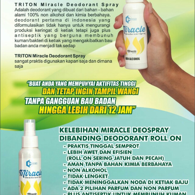 Triton Miracle Deodorant Spray Kesehatan Kecantikan Kulit Sabun Tubuh Di Carousell