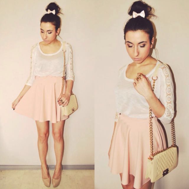 pink skater skirt outfits tumblr
