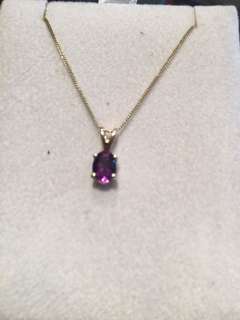 BN Genuine Amethyst 10k gold pendant with 925 layover gold chain 10”