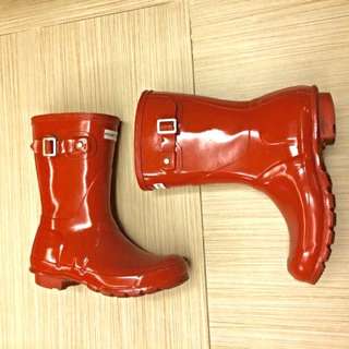 Hunter紅色短筒雨靴雨鞋UK5