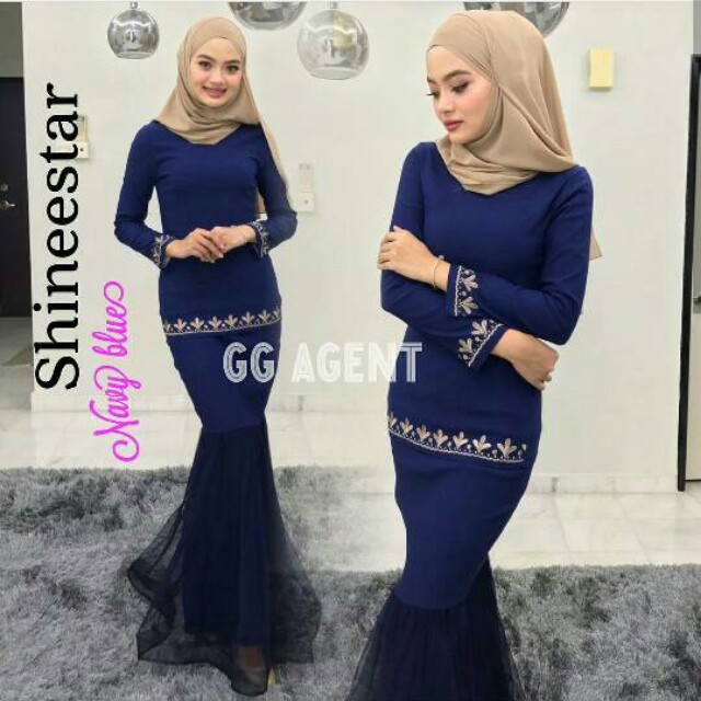  Baju  kurung  moden dark  blue  Muslimah Fashion Two piece 