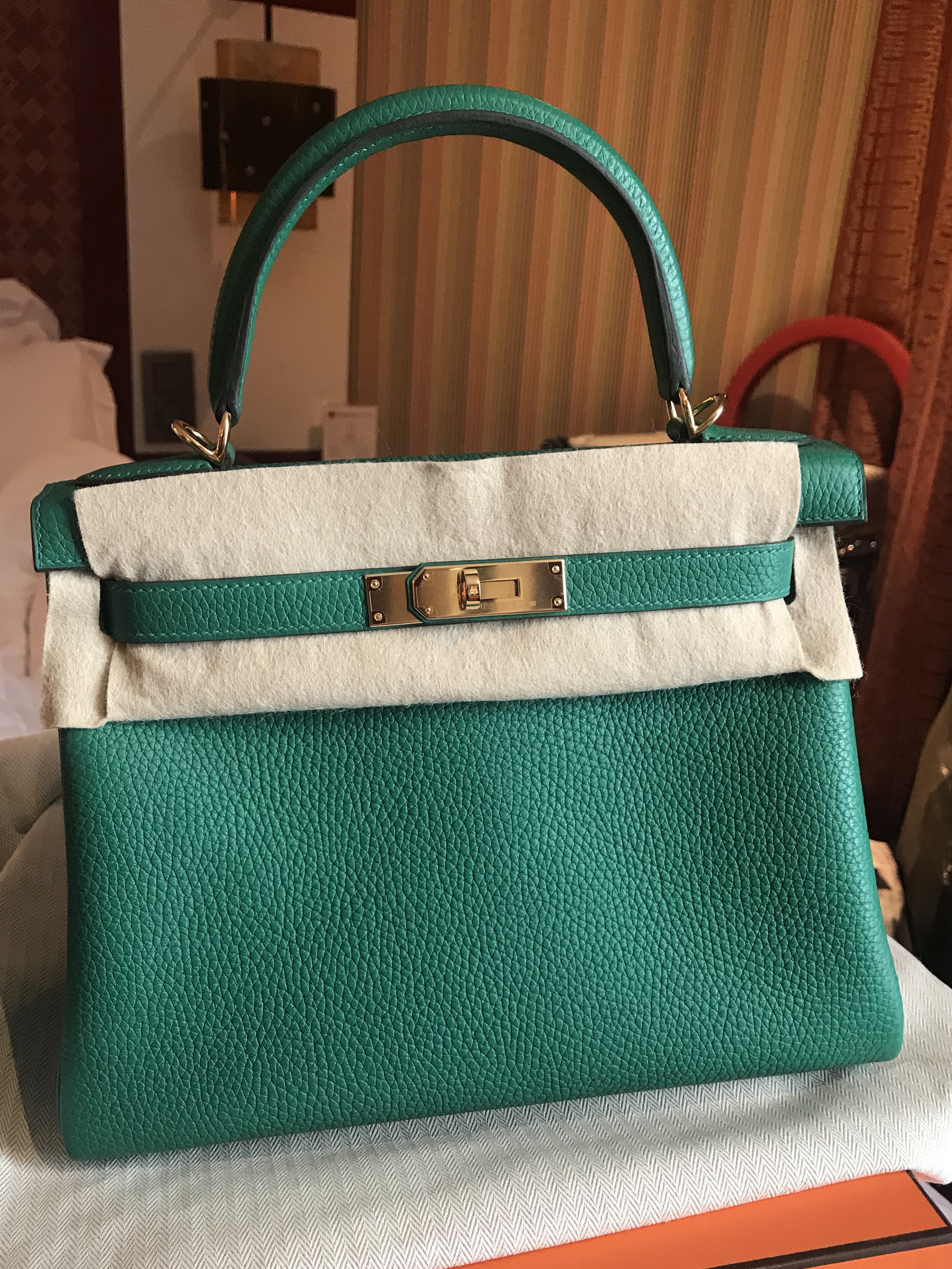 Hermès Kelly 28 In Vert Menthe Togo With Gold Hardware in Green