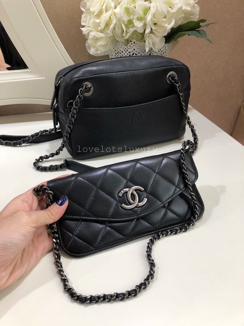 Chanel Camera Tote Bag with Detachable Pouch Black caviar RHW