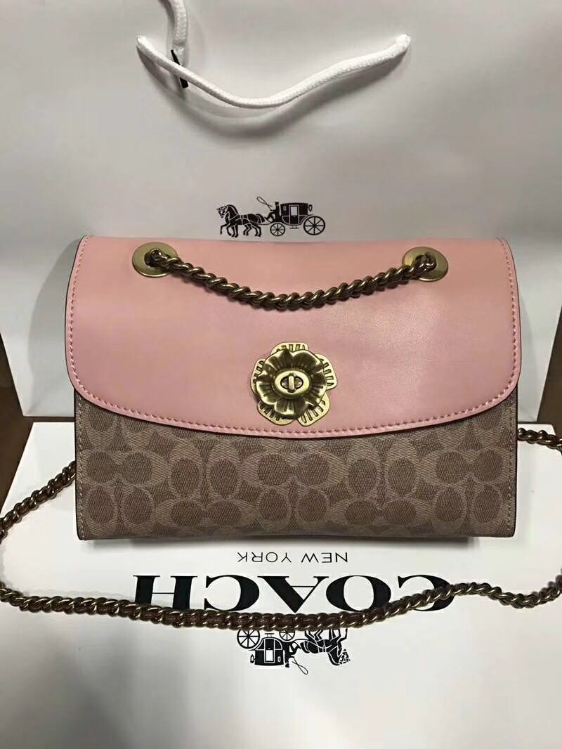 Coach parker in signature canvas with tea rose clearance turnlock