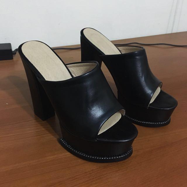 Black chunky platform heels mules size 