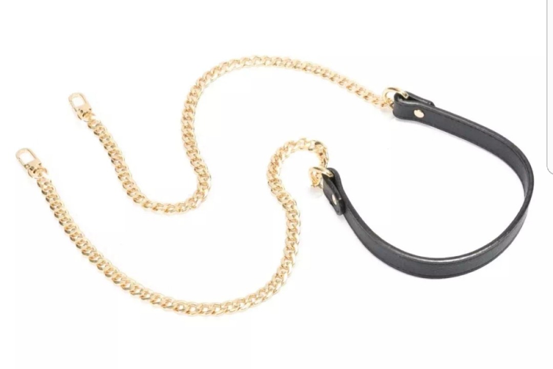 BN 120cm Gold chain strap with black leather shoulder pad with buckle