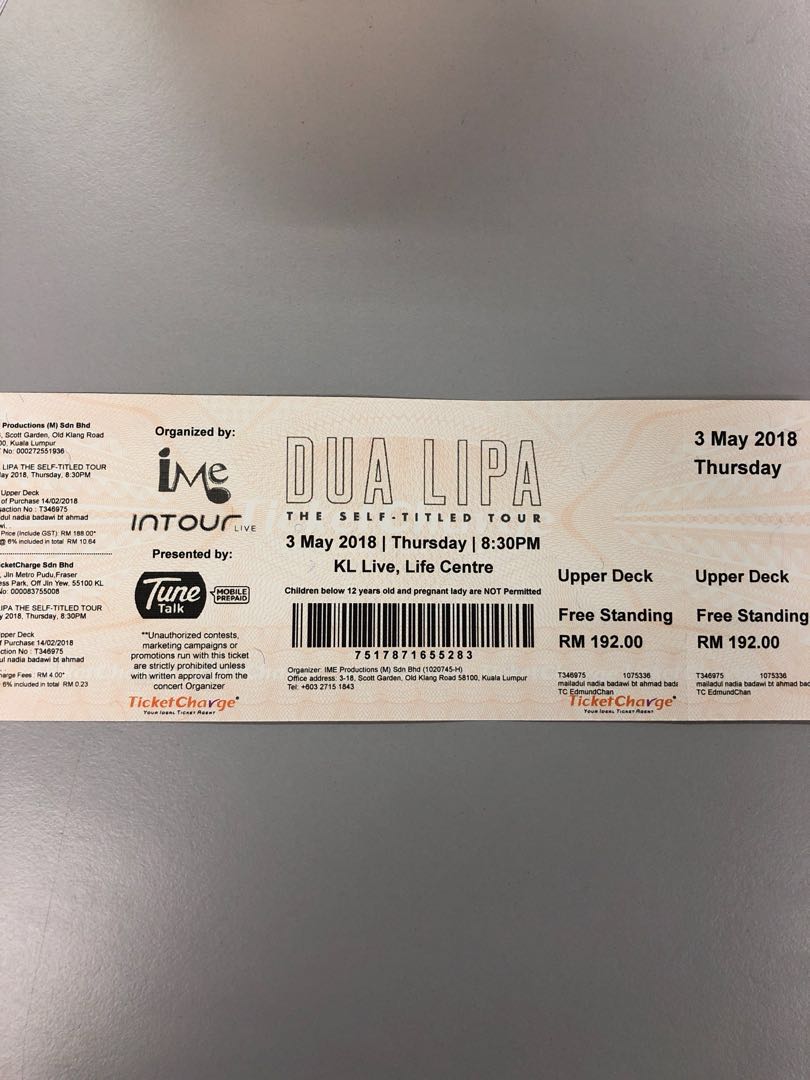 One Dua Lipa Ticket Live In Malaysia Tickets Vouchers Event Tickets On Carousell