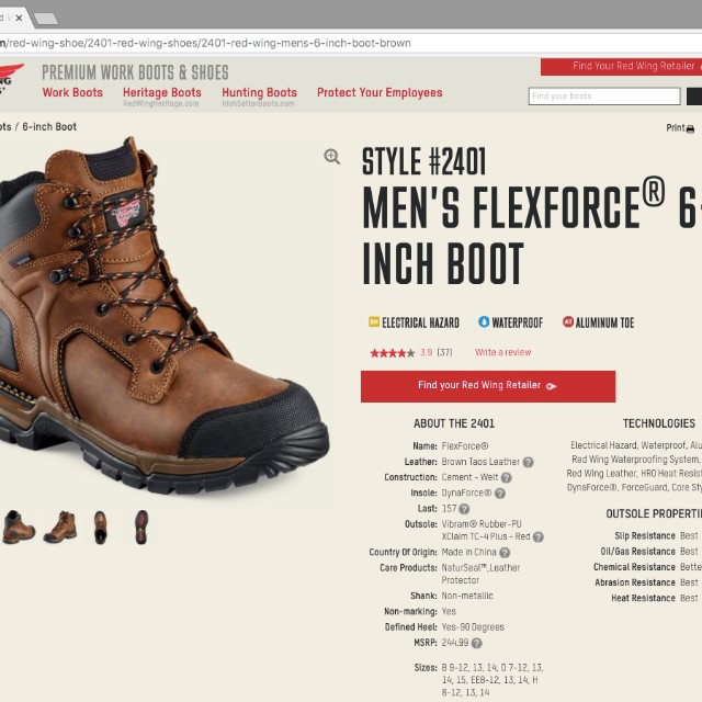 Redwing 2401 Flexforce Bought in U.S