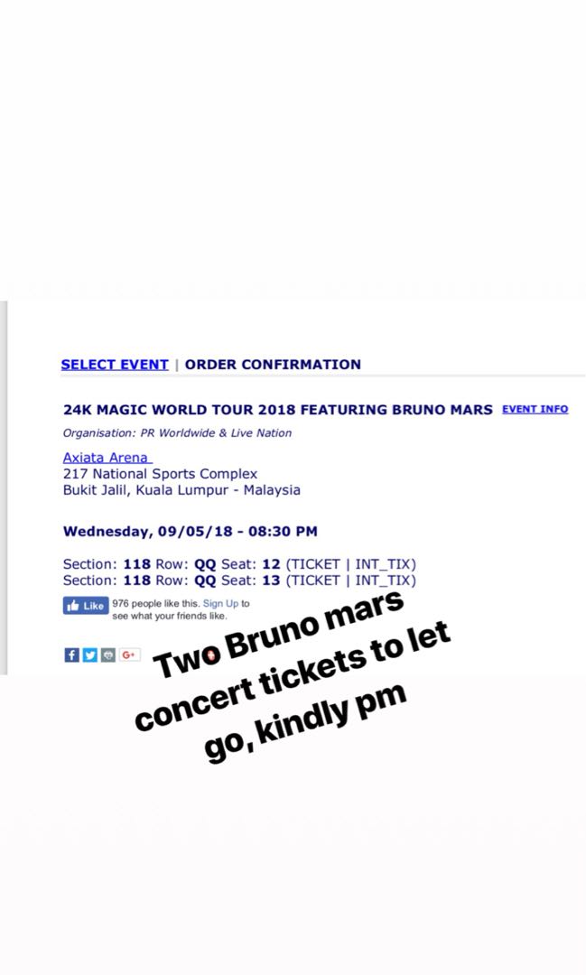 Two Bruno Mars Malaysia Concert Tickets Entertainment Events Concerts On Carousell