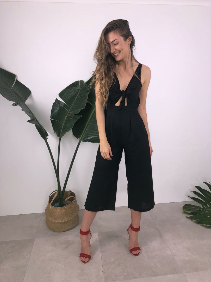 Black Linen Jumpsuit Never Worn Womens Fashion Clothes On Carousell