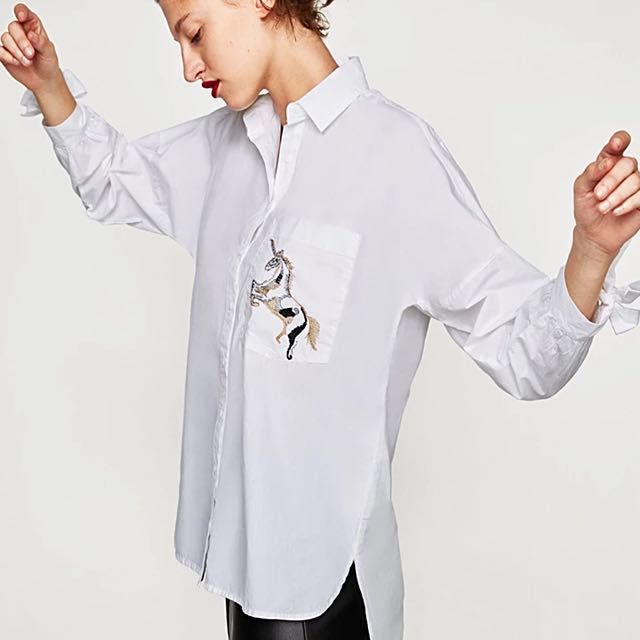 Zara Unicorn Embroidery Bow-Tie Sleeve 