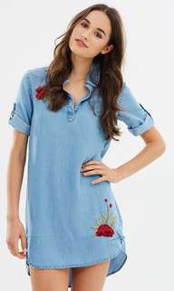 Embroidered over sized denim dress