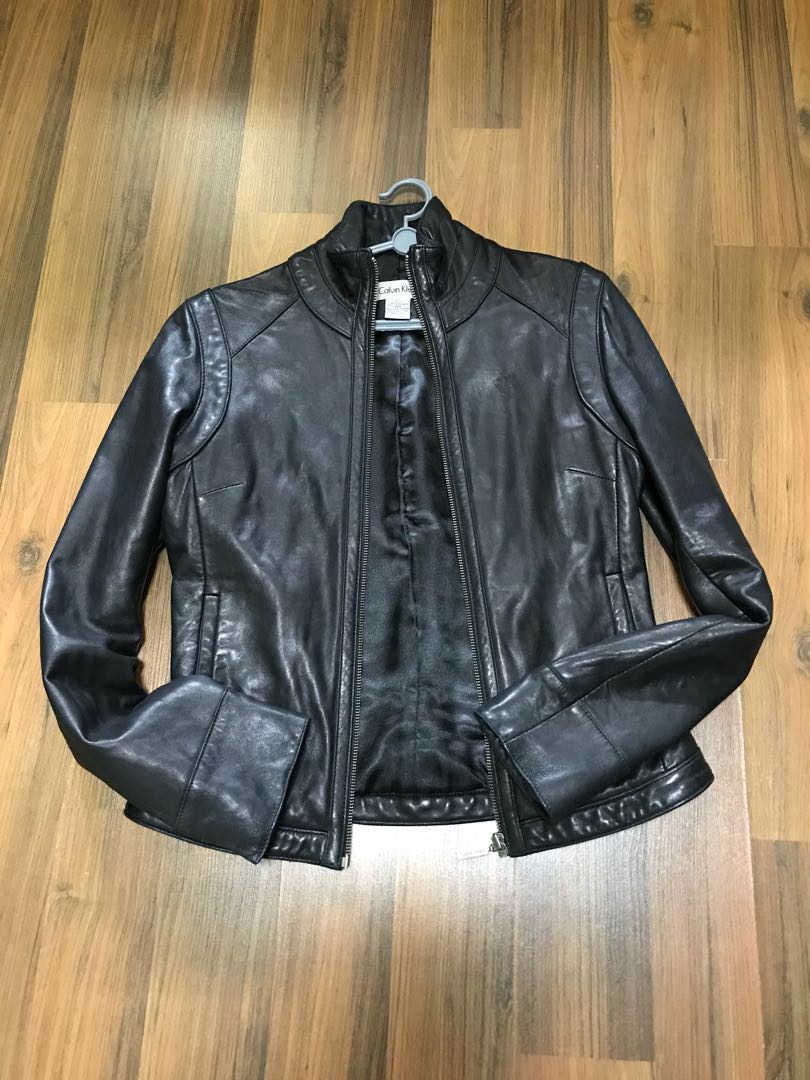 calvin klein leather jacket women