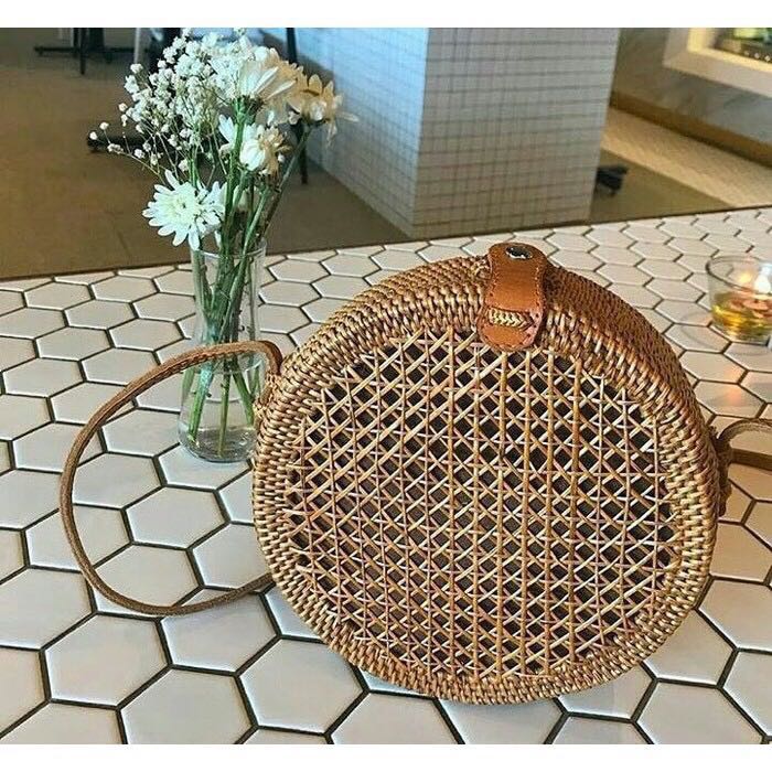 Baru Tas Anyaman Rotan Motif Jaring Jala Coklat Merah 20cm Olshop