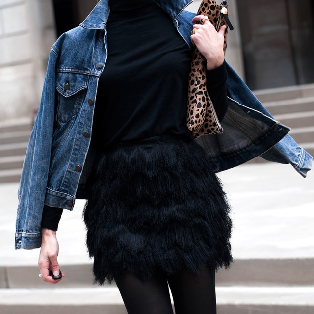 Black leather 2024 fringe skirt h&m