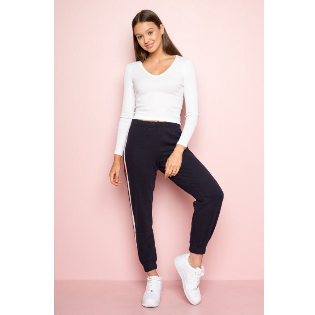 Brandy Melville Zari Sweatpants Blue Red Stripe