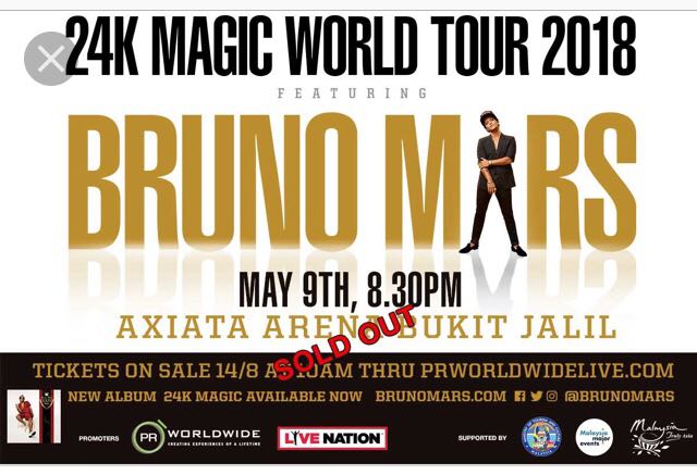 Bruno Mars 2018 Malaysia Concert Ticket Tickets Vouchers Event Tickets On Carousell