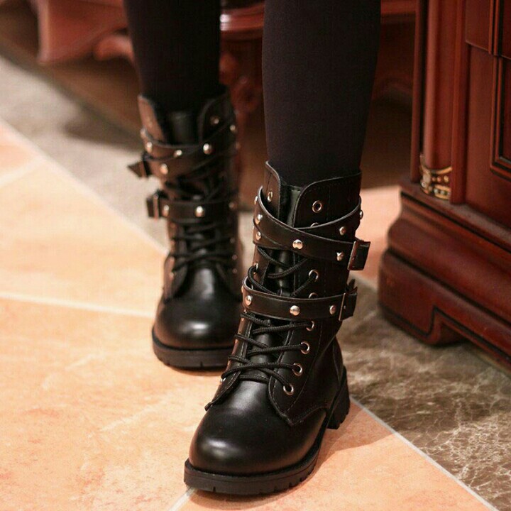 Free pos Boots Women s military style round toe ankle boot punk