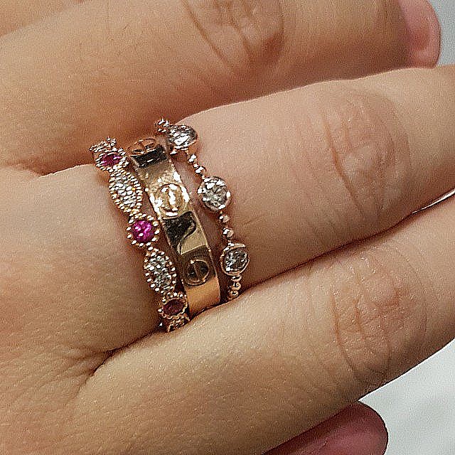 RESERVED Meyson 18k Pink Rose Gold Bezel Ring in Half Eternity