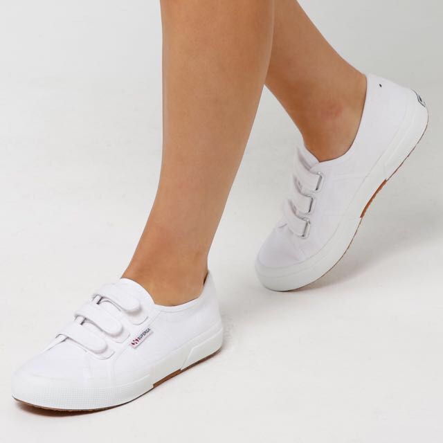 NEW Superga Velcro White Canvas Shoes Size 37 Women s Fashion Footwear Sneakers on Carousell